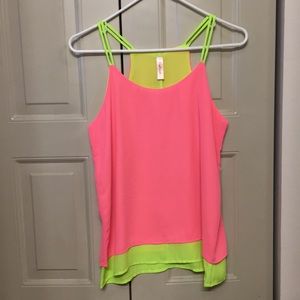 Neon pink/neon yellow spaghetti strap tank top